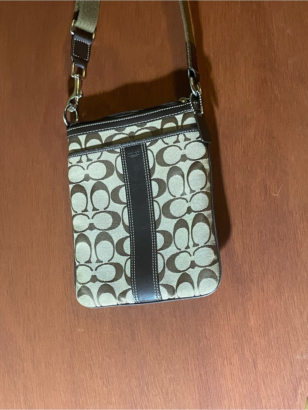 Coach Beige and Brown Signature Crossbody Bag. Like New - Picture 2 of 8